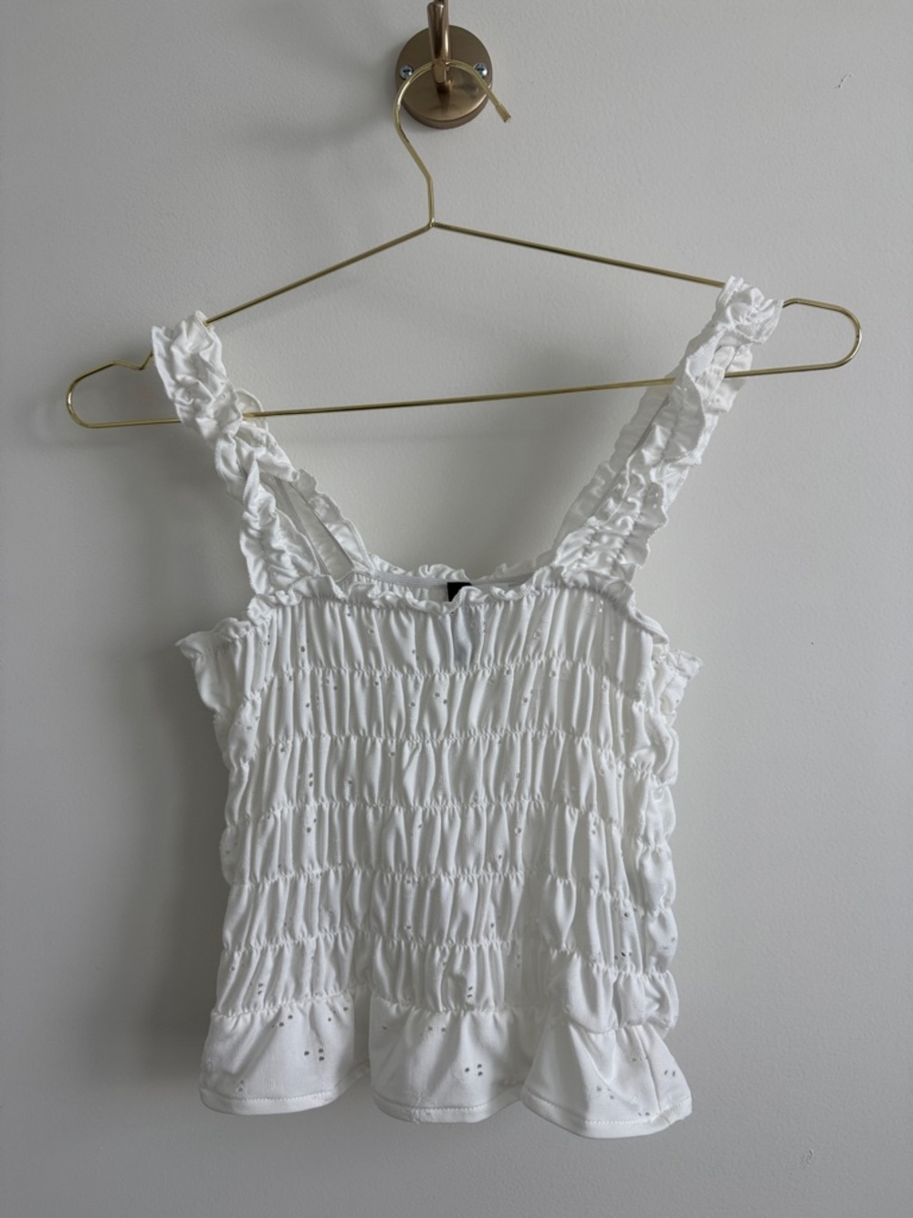 White Ruffled Smocked Tank Top
